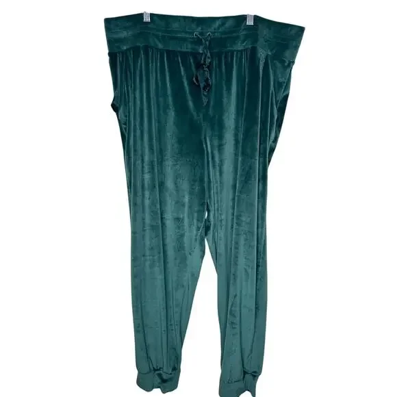 Victoria's Secret Velour Tracksuit Set Full Zip Jogger & Hoodie Teal Green